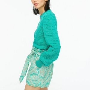 NWT J. Crew Green Balloon Sleeve Pointelle Sweater Size of XXS